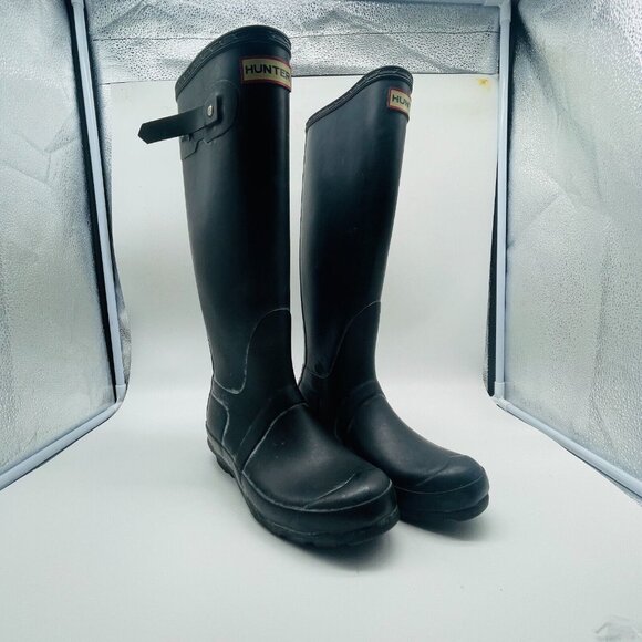 HUNTER Original Tall Rainboots Womens 6 Black Waterproof Garden READ - Picture 2 of 9